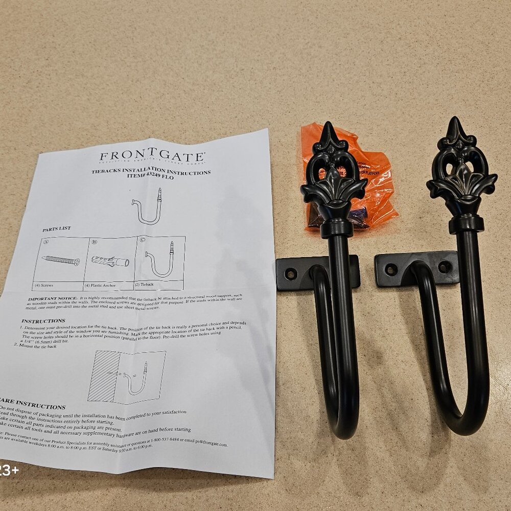 RARE NEW PAIR FRONTGATE FLOURISH OUTDOOR ALL WEATHER ORB CURTAIN ROD TIEBACKS